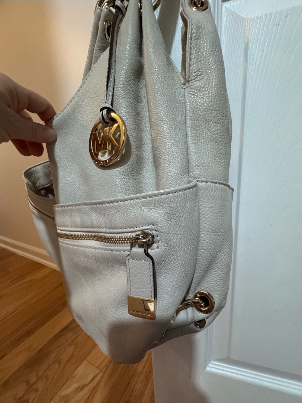 Michael Kors Light Beige Pebbled Leather Shoulder Hobo - Picture 7 of 7